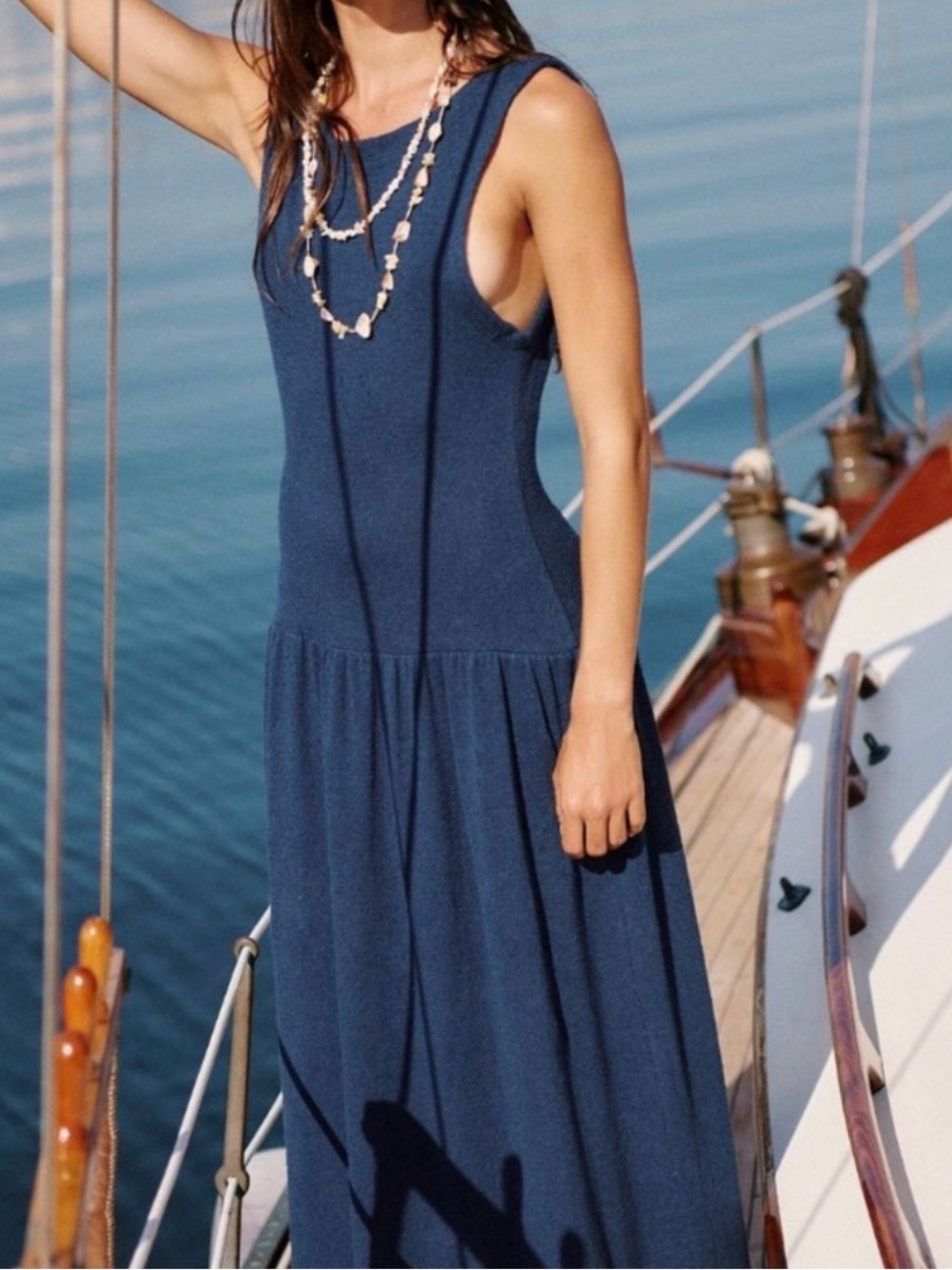Free People Beach FP Easy Does It Maxi Drop Waist Dress Navy